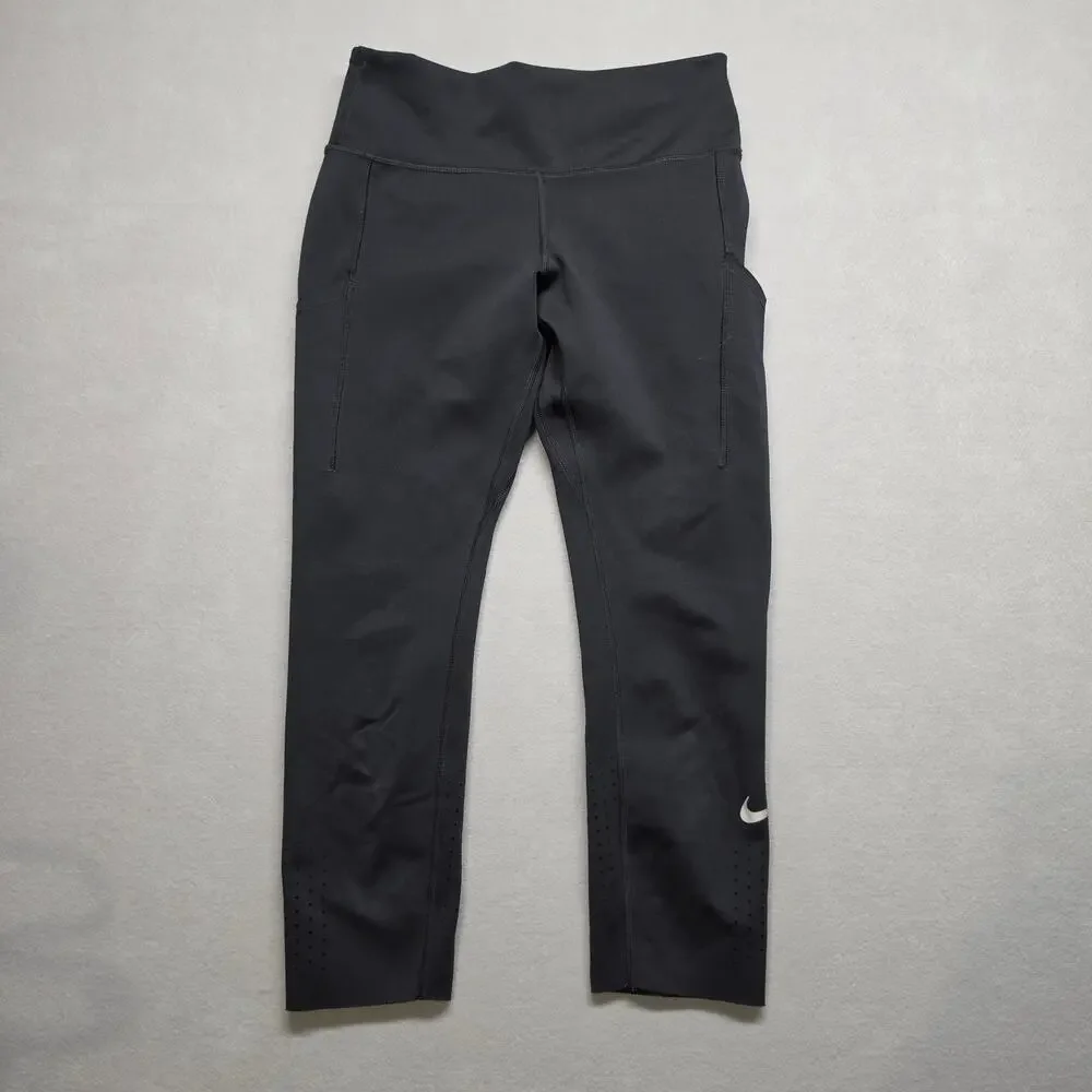 Nike Dri-FIT Womens M Running Capri Leggings Black Perforated Pockets
